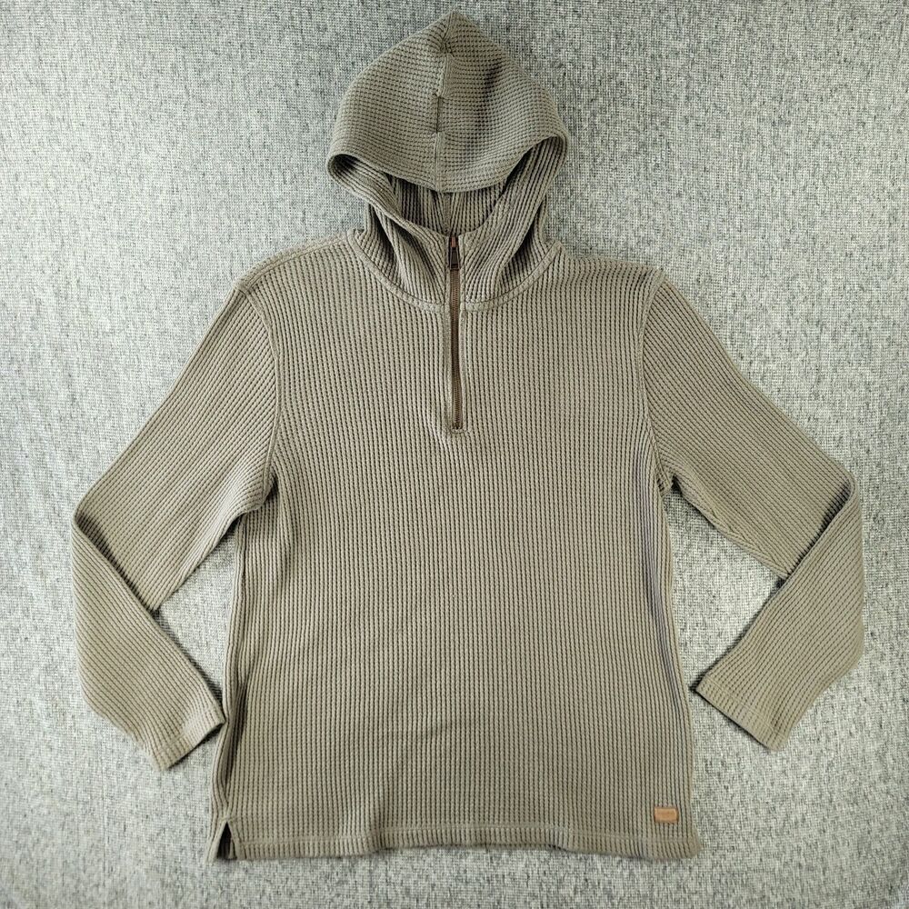 Outpost Makers Waffle Knit Hoodie Mens Large 1/4 Zip Thermal Sage Green PK4501